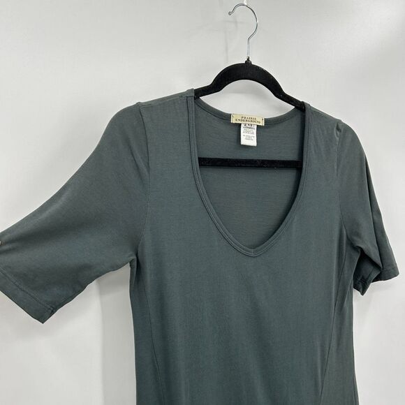 PRAIRIE UNDERGROUND Gray 100% Organic Cotton V-Neck Ruffle Pocket Dress Size XS - Picture 3 of 5